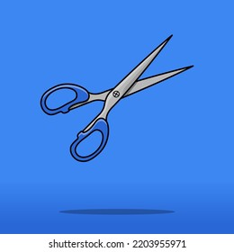 Isolated blue open scissors. Design vector with flat illustration style. Suitable for icon, barber shop banner, tailor banner, haircut ads, etc.
