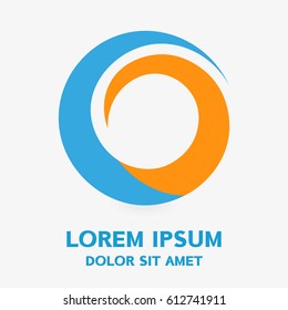Isolated blue and orange vector spiral logo. Spinning tornado sign. Swirl image. Summer illustration . Vector illustration isolated on background.
