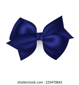 Isolated blue photorealistic silk bow for your holiday design. Vector illustration.