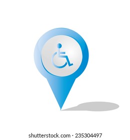 an isolated blue pin with a disabled person icon inside it