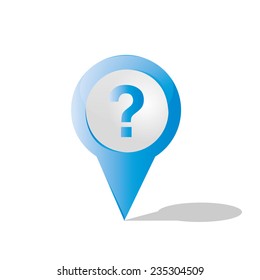 an isolated blue pin with a question icon inside it
