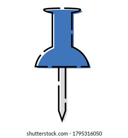 Icono de alfiler azul aislado. Icono de suministros escolares - Vector