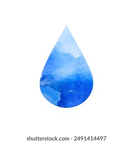 isolated blue rain droplet in watercolor style vector
