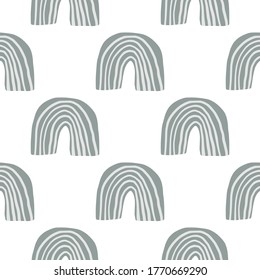 Arcos azules aislados con un patrón ininterrumpido sobre fondo blanco. Estilo escandinavo. Diseño para niños, papel pintado, papel de envoltura, textil. Ilustración vectorial.