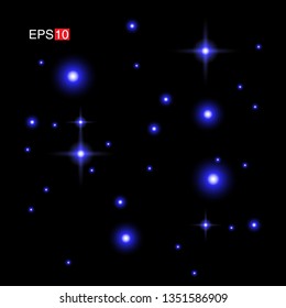 isolated blue Rays with lens flare, Sun flare, flare on the black background. Transparent Vector Illustration