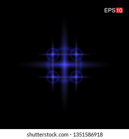 isolated blue Rays with lens flare, Sun flare, flare on the black background. Transparent Vector Illustration