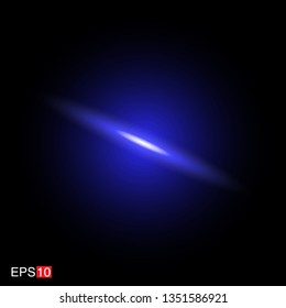 isolated blue Rays with lens flare, Sun flare, flare on the black background. Transparent Vector Illustration