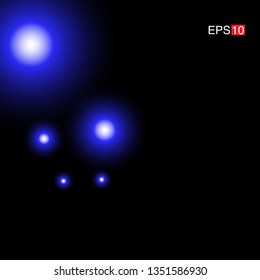 isolated blue Rays with lens flare, Sun flare, flare on the black background. Transparent Vector Illustration