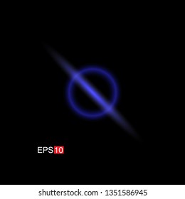 isolated blue Rays with lens flare, Sun flare, flare on the black background. Transparent Vector Illustration