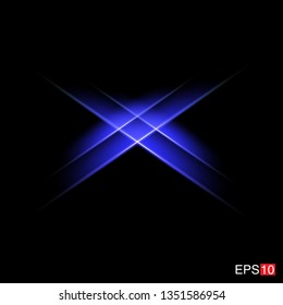isolated blue Rays with lens flare, Sun flare, flare on the black background. Transparent Vector Illustration