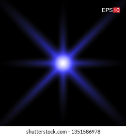 isolated blue Rays with lens flare, Sun flare, flare on the black background. Transparent Vector Illustration