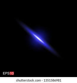 isolated blue Rays with lens flare, Sun flare, flare on the black background. Transparent Vector Illustration