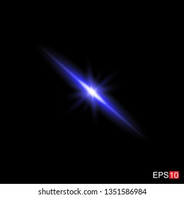 isolated blue Rays with lens flare, Sun flare, flare on the black background. Transparent Vector Illustration