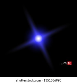 isolated blue Rays with lens flare, Sun flare, flare on the black background. Transparent Vector Illustration