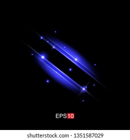 isolated blue Rays with lens flare, Sun flare, flare on the black background. Transparent Vector Illustration