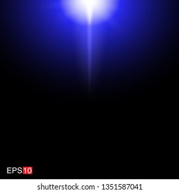 isolated blue Rays with lens flare, Sun flare, flare on the black background. Transparent Vector Illustration