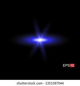 isolated blue Rays with lens flare, Sun flare, flare on the black background. Transparent Vector Illustration