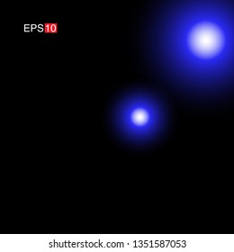 isolated blue Rays with lens flare, Sun flare, flare on the black background. Transparent Vector Illustration
