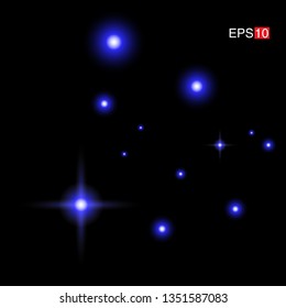 isolated blue Rays with lens flare, Sun flare, flare on the black background. Transparent Vector Illustration