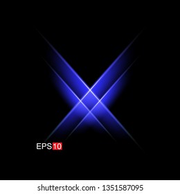 isolated blue Rays with lens flare, Sun flare, flare on the black background. Transparent Vector Illustration