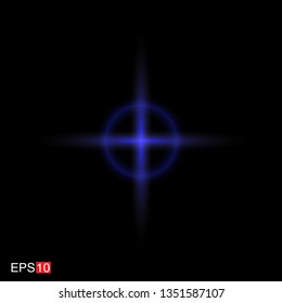 isolated blue Rays with lens flare, Sun flare, flare on the black background. Transparent Vector Illustration