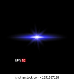isolated blue Rays with lens flare, Sun flare, flare on the black background. Transparent Vector Illustration