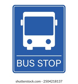 Isolated blue rectangle Bus Stop Label Sign, bus transit sticker design