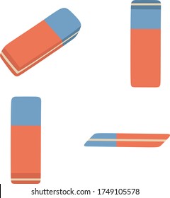 Isolated blue and red eraser. Office and school item. Back to school accessory.