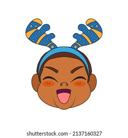 Isolated blue reindeer baby christmas borderline cute face vector illustration