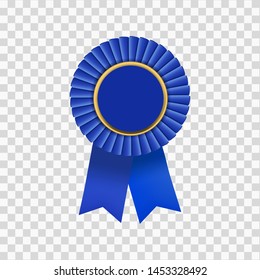 isolated blue ribbon badge with gold tab on transparent background, concept for first prize award logo badge.