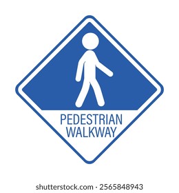 An isolated, blue, round sign with a white pedestrian pictogram glyph, indicating a designated walking lane for pedestrians