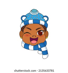 Isolated blue scarf baby christmas borderline cute face vector illustration