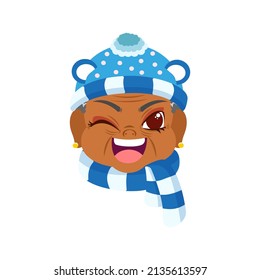 Isolated blue scarf old woman christmas emoji cute face vector illustration