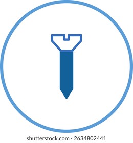 Ícone de parafuso azul isolado com um quadro circular para fins de design gráfico
