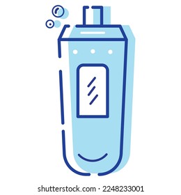 Icono de limpieza de botellas de champú azul aislado Vector