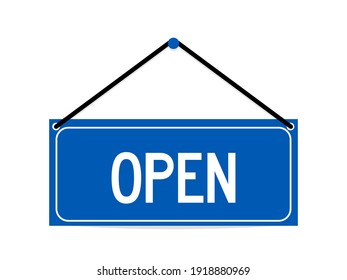 isolated blue sign on rectangle board with hanging for icon, template, banner, label etc. vector design.