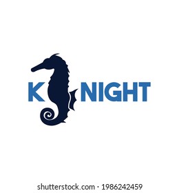 Isolated blue silhouette of seahorse on white background. Side view. Silhouette of marine animal. Sea horse