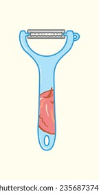 Isolated blue simple peeler with red apple image 