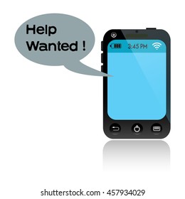 Isolated blue smartphone messaging a text of help