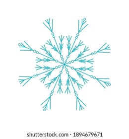 Copo de nieve azul aislado. С puede utilizarse como elemento decorativo, como símbolo u objeto independiente, como icono. Hermoso copo de nieve con estampado azul, líneas delgadas, tema invernal