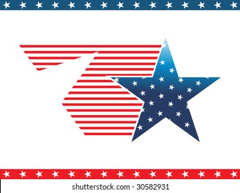 Isolated Blue Star With Us Flag And Blue, Red Star Pattern Border