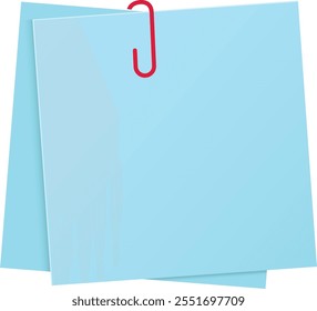 Isolated blue Sticky notes with red paperclip. Vector illustration