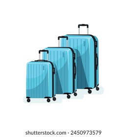 Isolated blue suitcases set. Luggage vector illustration