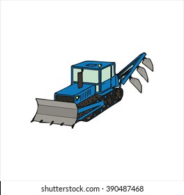 Isolated blue tractor, cartoon vector