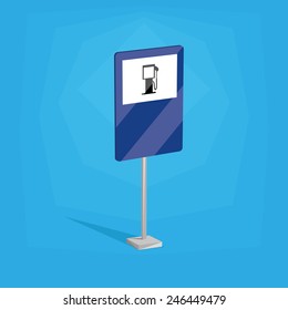 an isolated blue traffic signal with a gas station icon
