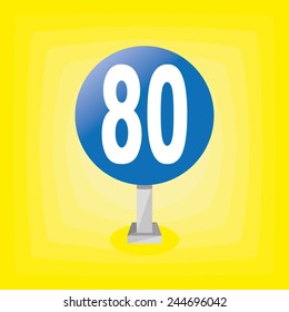 an isolated blue traffic signal on a yellow background