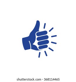 Isolated blue vector gesture logo. Like icon. Approval sign. Big finger up image. Roman symbol.  Estimation element. Pantomime logotype. Good,excellent mark emblem. Graphic hand.