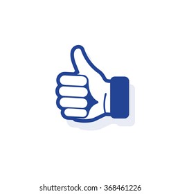 Isolated blue vector gesture logo. Approval sign. Big finger up image. Roman symbol. Estimation element. Pantomime logotype. Sign language label. Good, excellent mark emblem. Graphic hand.