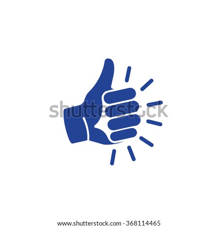 Isolated blue vector gesture logo. Like icon. Approval sign. Big finger up image. Roman symbol.  Estimation element. Pantomime logotype. Good,excellent mark emblem. Graphic hand.