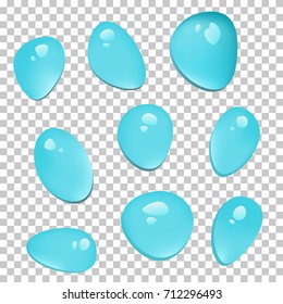 Isolated blue vector water drops on transparent background. Clear clean waterdrops symbols set